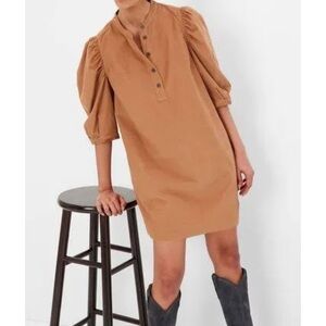 Gap NWT brown corduroy dress XS puff sleeve baby corduroy knee length pockets